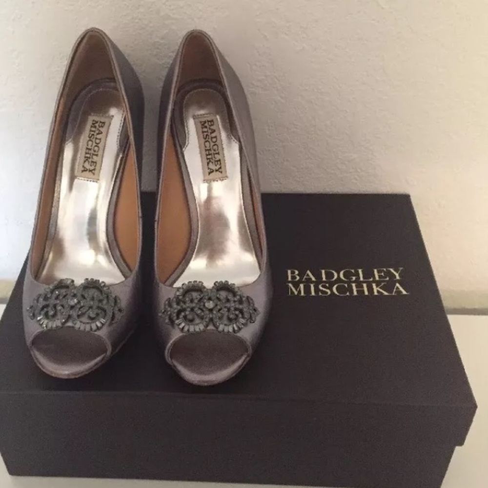 Badgley Mishka Pewter Jewel Buckle Heels